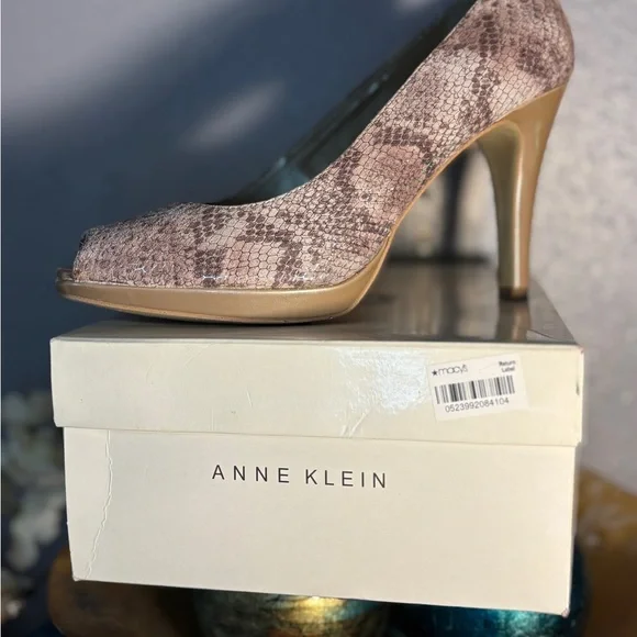 Anne Klein Snake Print Peep Toe Heels - Tan - Picture 1 of 8